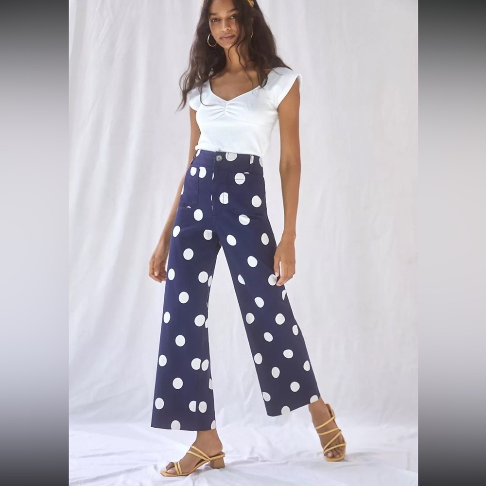 Anthropologie The Colette Crop Wide Leg Pant by Maeve in navy & white, Size 25